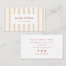 Cartão De Visita Retro Red And Cream Heart Stripes Bakery