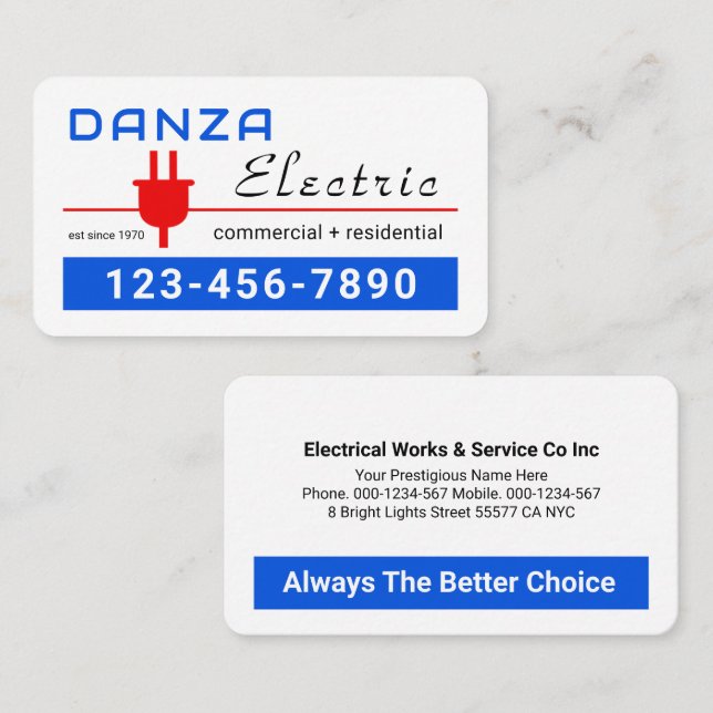 Cartão De Visita Retro Red Power Plug Electric (Frente/Verso)