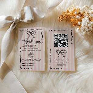 Cartão De Visita Retro Rosa Bege Laço Logo QR Obrigado Encomenda
