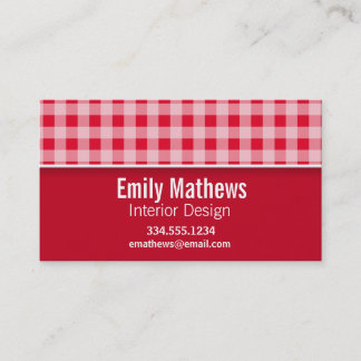 Cartão De Visita Retro Scarlet Red Gingham; Verificado