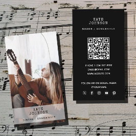 Cartão De Visita Retro Singer Musical Foto Moderna Preto Musical