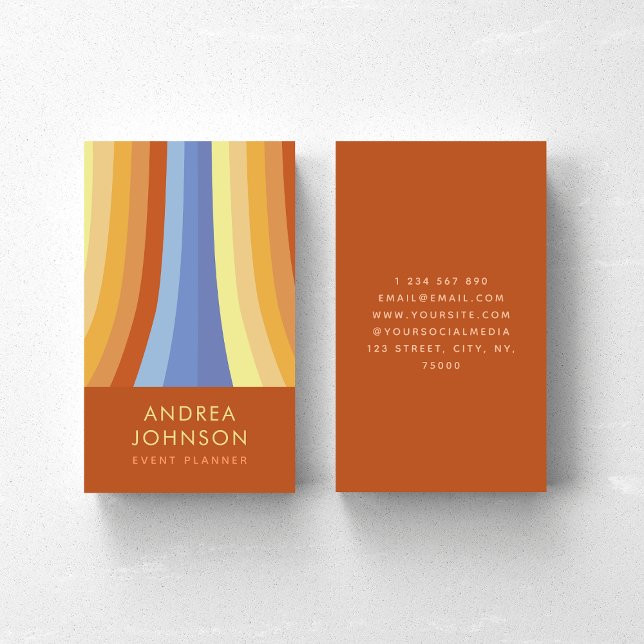 Cartão De Visita Retro Stripes Arco-Íris 60s 70s 60 Anos setenta (Criador carregado)