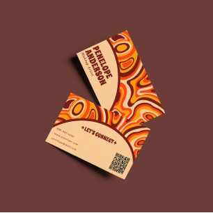 Cartão De Visita Retro Terracotta Cream Orange QR Code Boho Groovy