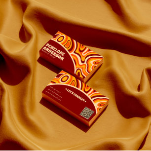 Cartão De Visita Retro Terracotta Earthy Código QR Boho Groovy Tren