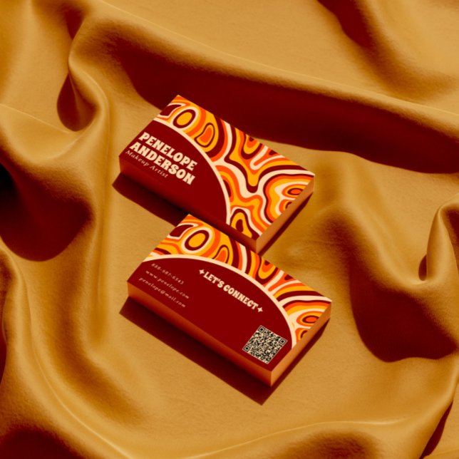 Cartão De Visita Retro Terracotta Earthy Código QR Boho Groovy Tren (Criador carregado)