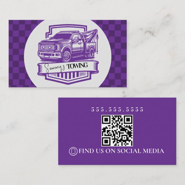 Cartão De Visita Retro Towing Services Logo QR Code (Frente/Verso)