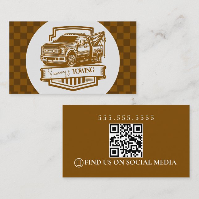 Cartão De Visita Retro Towing Services Logo QR Code (Frente/Verso)