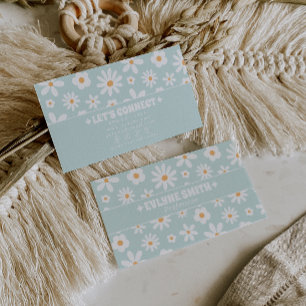 Cartão De Visita Retro Verde Água Pastel Groovy Floral Boho Único d