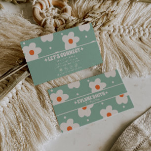 Cartão De Visita Retro Verde Groovy Floral Boho Único Divertido