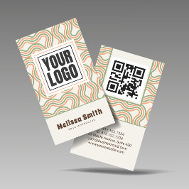 Cartão De Visita Retro Wavy Abstract Vertical QR Code