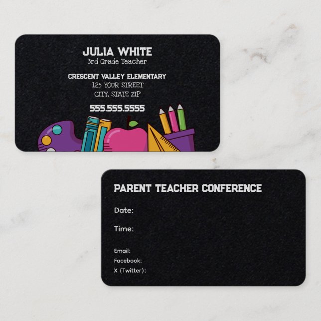 Cartão De Visita Reunião de PTA Escolar (Frente/Verso)