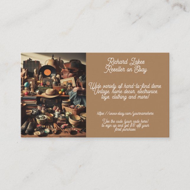 Cartão De Visita Revendedor eBay Thrifted Thrifter Vintage Brown (Frente)