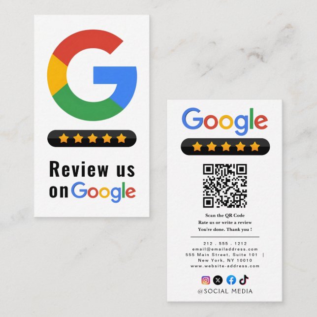 Cartão De Visita Review Google Review QR Code Google Ratings (Frente/Verso)