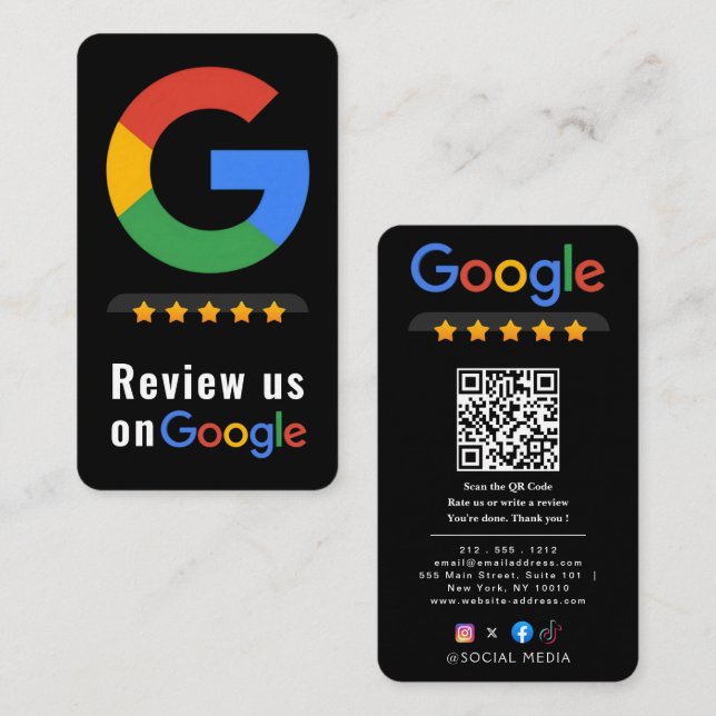 Cartão De Visita Review Google Review QR Code Google Ratings (Frente/Verso)