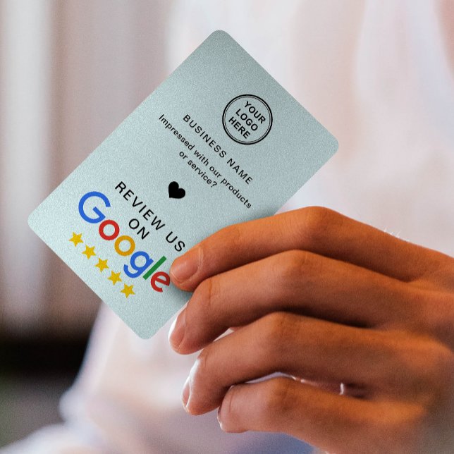 Cartão De Visita Revisão do Google com Código QR Azul Suave (Criador carregado)