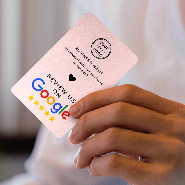 Cartão De Visita Revisão do Google com código QR rosa suave (Criador carregado)