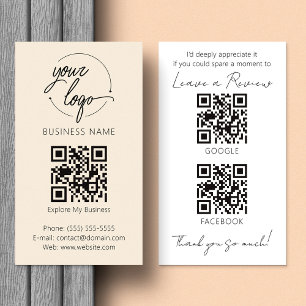 Cartão De Visita Revisão Minimalista com QR Code Chic Creamy