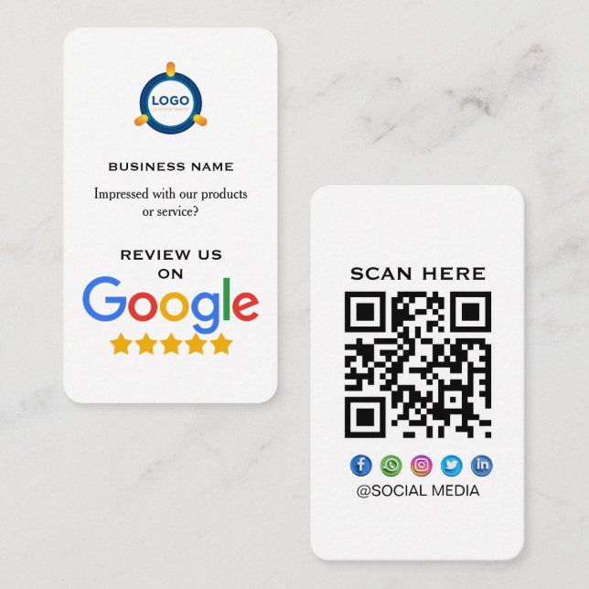 Cartão De Visita Revisão Moderna do Google Com Código QR  (Frente/Verso)