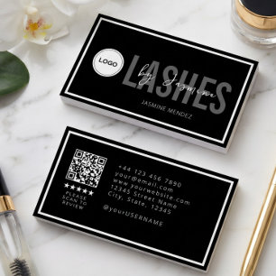 Cartão De Visita Revisão QR do Logotipo Moderno Preto e Branco Arti