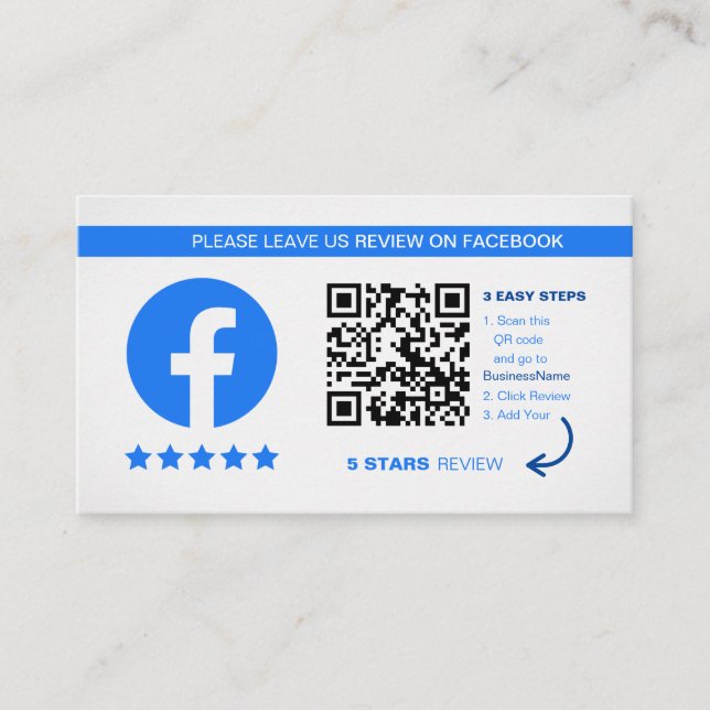 Cartão De Visita Revisões do Facebook | Código de QR comercial Obri (Frente)