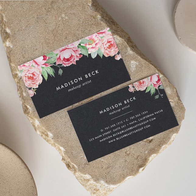 Cartão De Visita Rich Black & Blush Pink Peony (Criador carregado)
