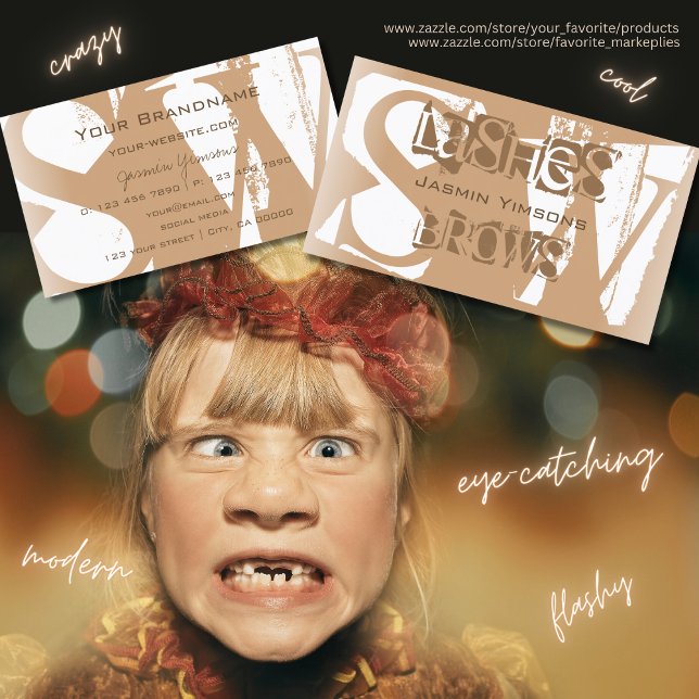 Cartão De Visita Rico bege e branco com Na moda monograma (Criador carregado)