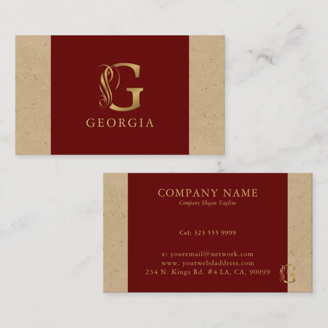 Cartão De Visita Rico Dourado - Letra G Monograma em Vermelho e Car (Frente/Verso)
