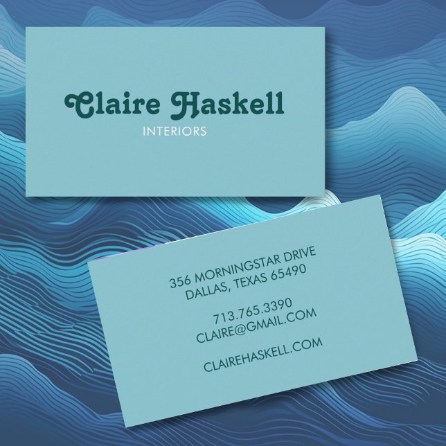 Cartão De Visita Rico Script Blue Teal Chic Mínimo (Simple fun font business cards. Customize with your own text, fonts and colors)