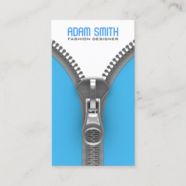 Cartão De Visita Rico Zipper Elegant Fashion Designer Azul Moderno (Frente)