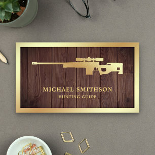 Cartão De Visita Rifle Gun Compro Gunsmith, um atirador Dourado de