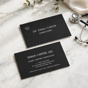 Cartão De Visita Ritmo Cardíaco Minimalista Preto Cardiologista