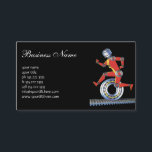 Cartão De Visita Robô Vintage Science Fiction Running with Wheel<br><div class="desc">Vintage ilution science fiction business design com um robot feliz, sorridente, feito com peças de máquinas. A mulher futurista ou o homem tem um sorriso e está correndo com uma engrenagem, uma engrenagem ou uma roda na esteira transportadora. Uma cara saudável de ficção científica ou corrida legal para a saúde,...</div>
