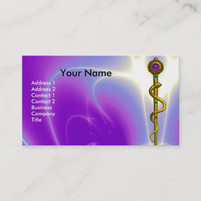 Cartão De Visita ROD ASCLEPIUS MEDICAL HEALING Monograma Violet Pin (Frente)