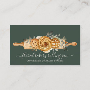 Cartão De Visita Rolling Pin Bakery Cookies Sage Ouro Rústico