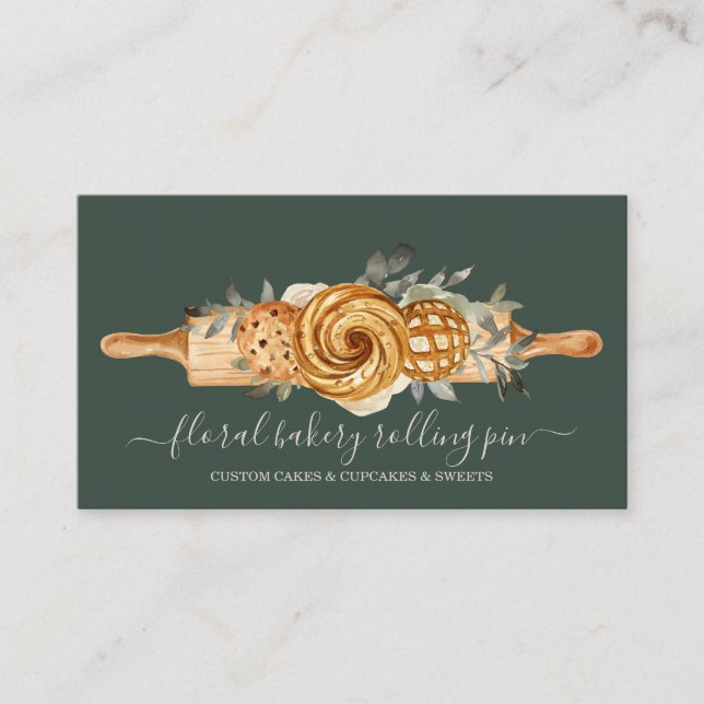 Cartão De Visita Rolling Pin Bakery Cookies Sage Ouro Rústico (Frente)