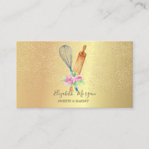 Cartão De Visita Rolo de Massa Batedeira Rosa Dourado Confete Padar