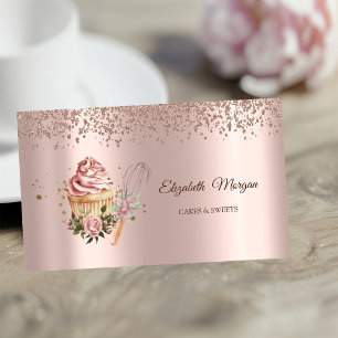 Cartão De Visita Rolo de Massa Floral com Diamantes em Rosa Dourado
