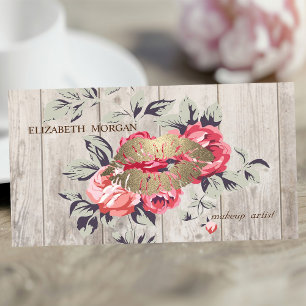 Cartão De Visita Romântico Profissional Floral, Lábios, Textura de