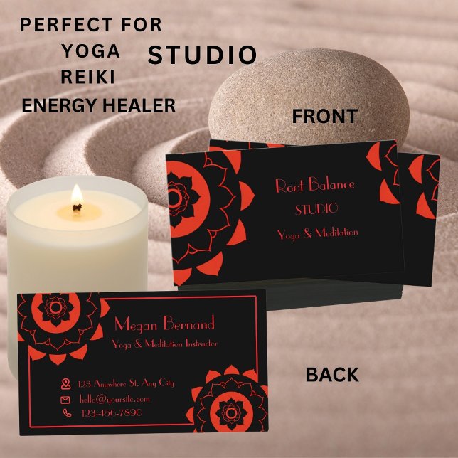 Cartão De Visita Root Ground Chakra Red Mandala Yoga Studio (Criador carregado)