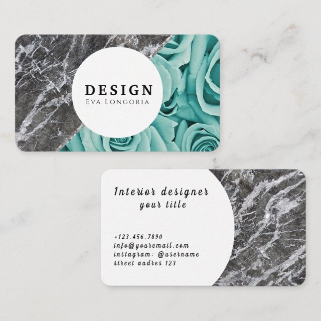 Cartão De Visita Rosa Azul de Luxury Marble (Frente/Verso)