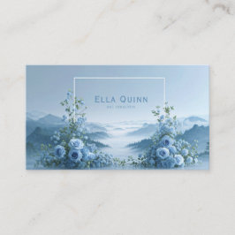 Cartão De Visita Rosa Azul Floral e Vale da Montanha Nebulosa