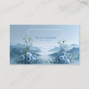 Cartão De Visita Rosa Azul Floral e Vale da Montanha Nebulosa