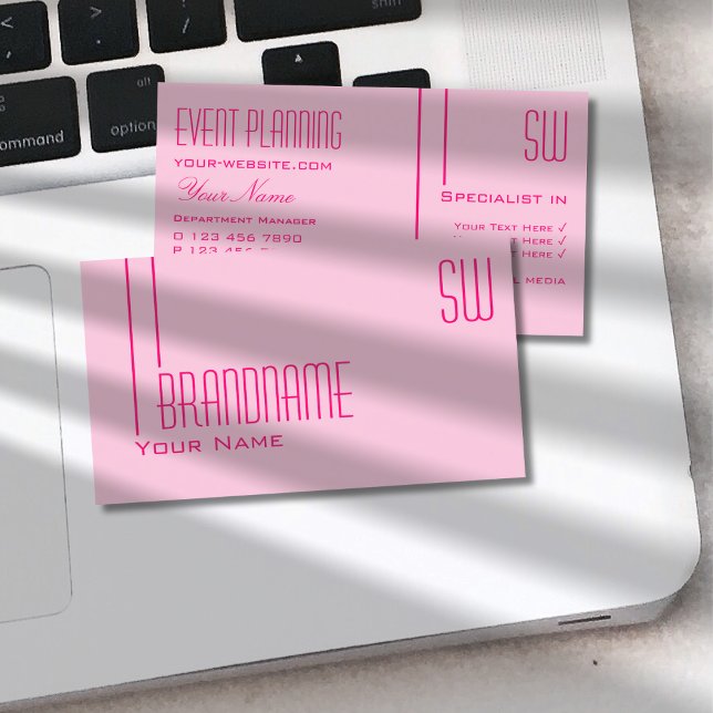 Cartão De Visita Rosa-Bebê Claro Simples com Iniciais Profissionais (Criador carregado)