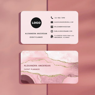 Cartão De Visita Rosa Bege Chic Dourado Mármore Ágata