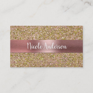 Cartão De Visita Rosa Bege com Brilho Dourado Glam Glitter Brilho