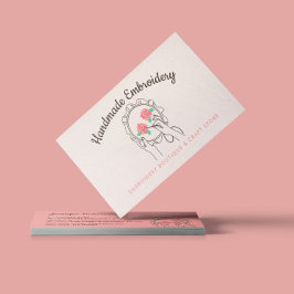 Cartão De Visita Rosa Bege Marfim Bordado Manual Hobby Artesanato