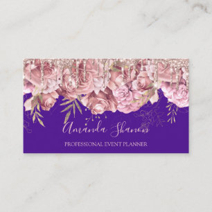 Cartão De Visita Rosa Blue Elegante Logotipo do Flor Elegante Plann