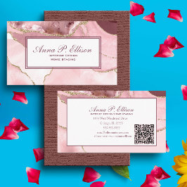 Cartão De Visita Rosa Blush &Dourado Cód. QR de Agitação Luminosa