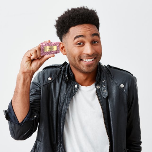 Cartão De Visita Rosa Blush Dourado Frame Glitter Código QR Rosa de (Rose Blush Gold Frame Glitter QR Code Beauty Pink Business Card)