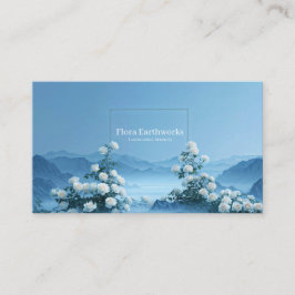 Cartão De Visita Rosa Branca Floral e Quadro Montanha Azul Nebulosa